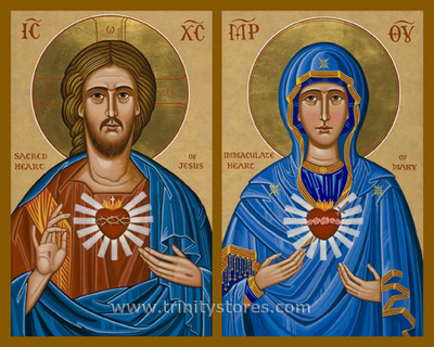 Apr 12 - Jesus and Mary - Two Hearts icon by Joan Cole.